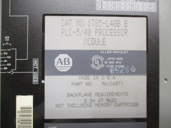 ALLEN BRADLEY 1785-L40B SER. B 5VDC 3.3A UNMP
