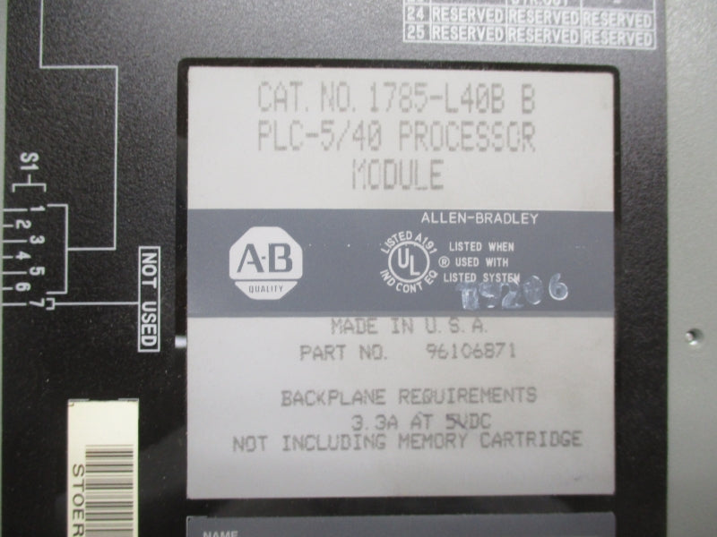 ALLEN BRADLEY 1785-L40B SER. B 5VDC 3.3A UNMP