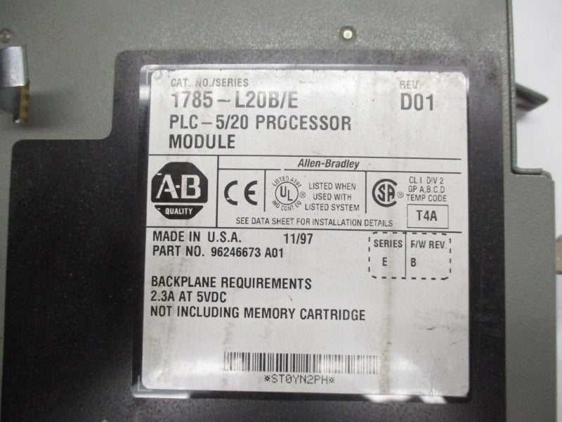 ALLEN BRADLEY 1785-L20B SER. E F/W. B REV. D01 5VDC 2.3A UNMP
