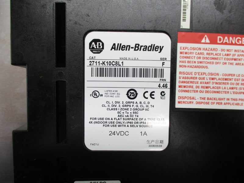 ALLEN BRADLEY 2711-K10C8L1 SER. F F/W.4.46 24VDC 1A UNMP
