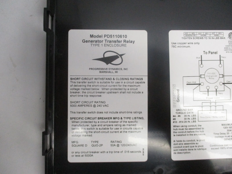 PROGRESSIVE DYNAMICS PD5110610V 240VAC 50A NSMP