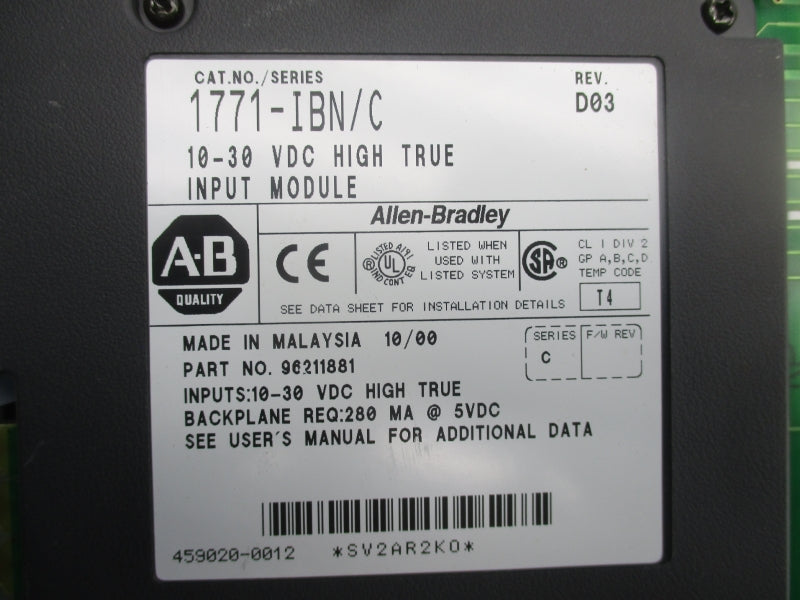ALLEN BRADLEY 1771-IBN SER. C 10-30VDC REV. D03 NSNP