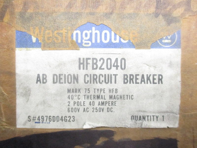 WESTINGHOUSE HFB2040 4976D04G23 600VAC 40A NSMP