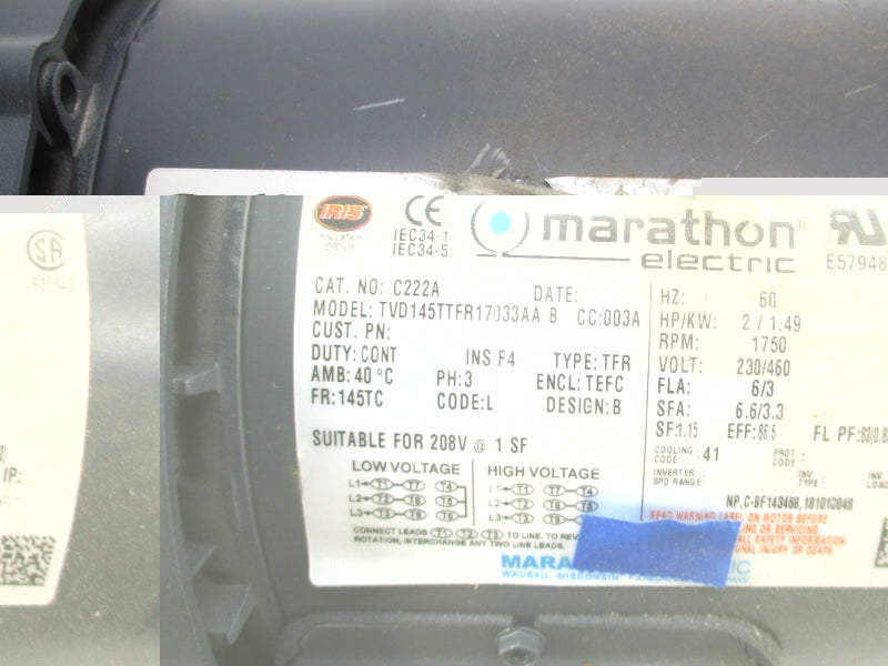 MARATHON TVD145TTFR17033AA C222A 230/460V (AS PICTURED) NSNP