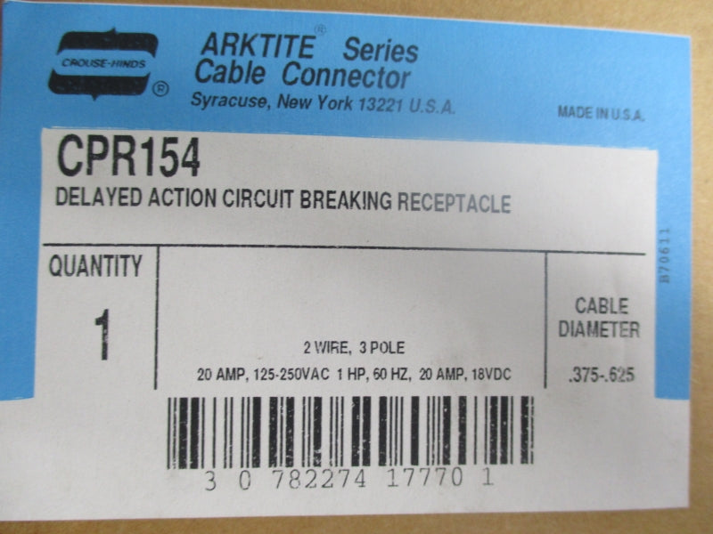 CROUSE HINDS CPR154 REV. 7 250VAC 20A NSMP