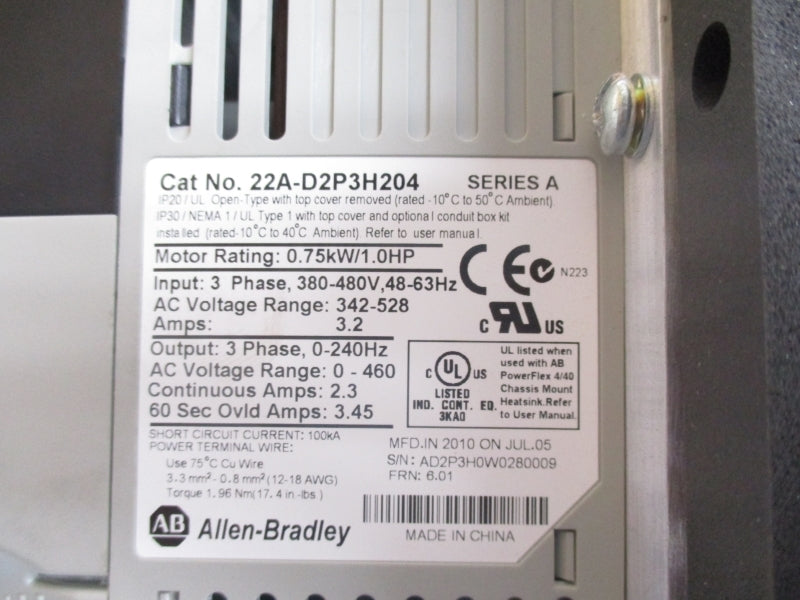 ALLEN BRADLEY 22A-D2P3H204 SER. A 342-528V 3.2A NSMP