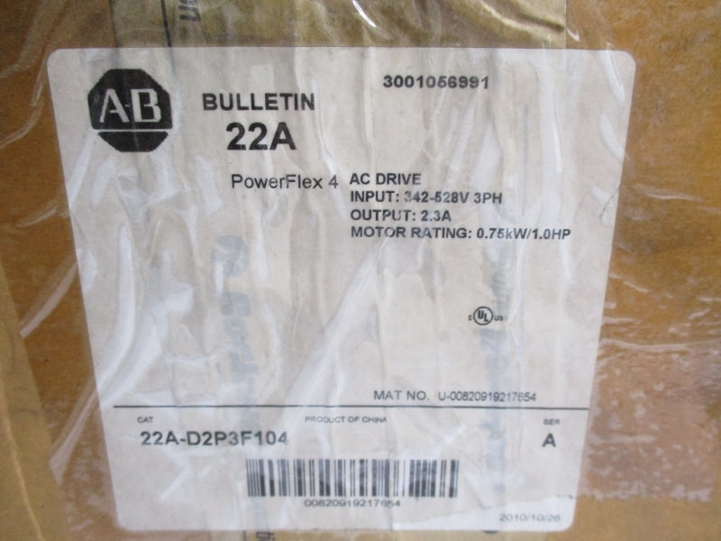 ALLEN BRADLEY 22A-D2P3H204 SER. A 342-528V 3.2A NSMP