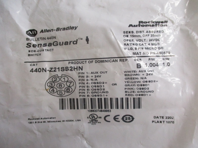 ALLEN BRADLEY 440N-Z21SS2HN SER. B F/W 1.004 24VDC NSMP
