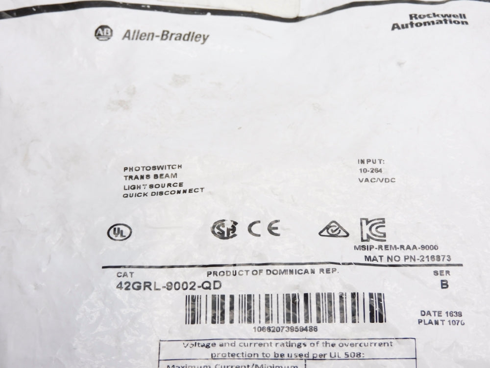 ALLEN BRADLEY 42GRL-9002-QD SER. B 10-264VDC/AC NSMP