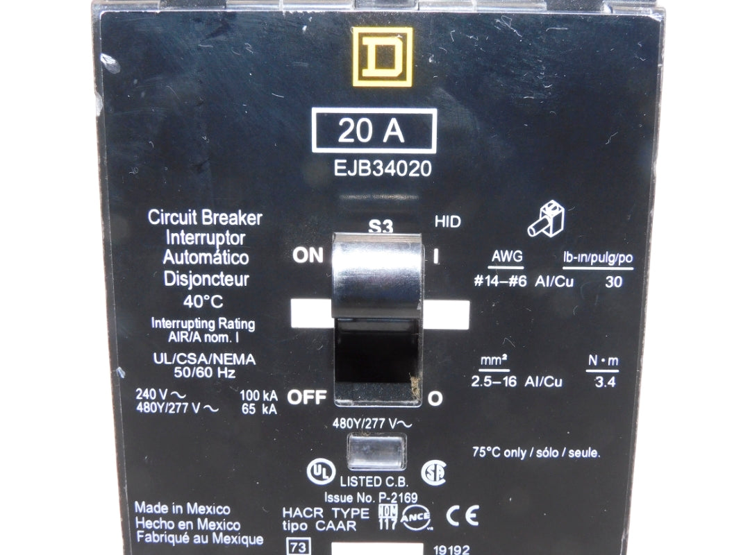 SQUARE D EJB34020 277V 20A NSNP