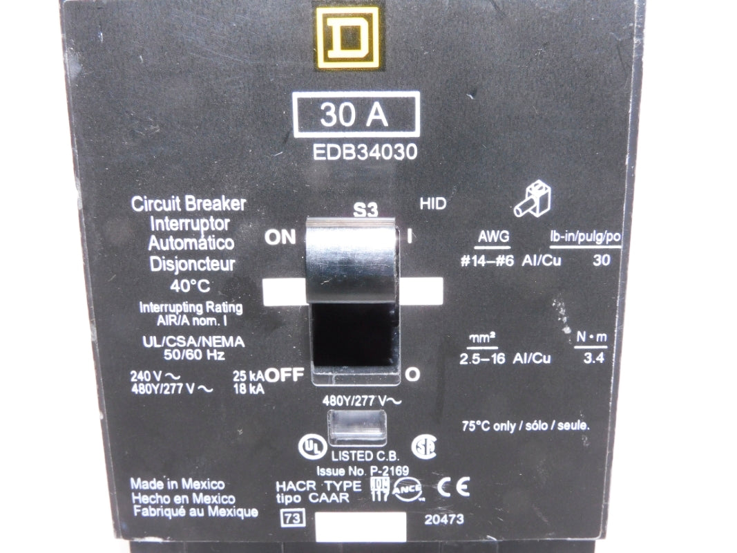 SQUARE D EDB34030 277V 30A NSNP