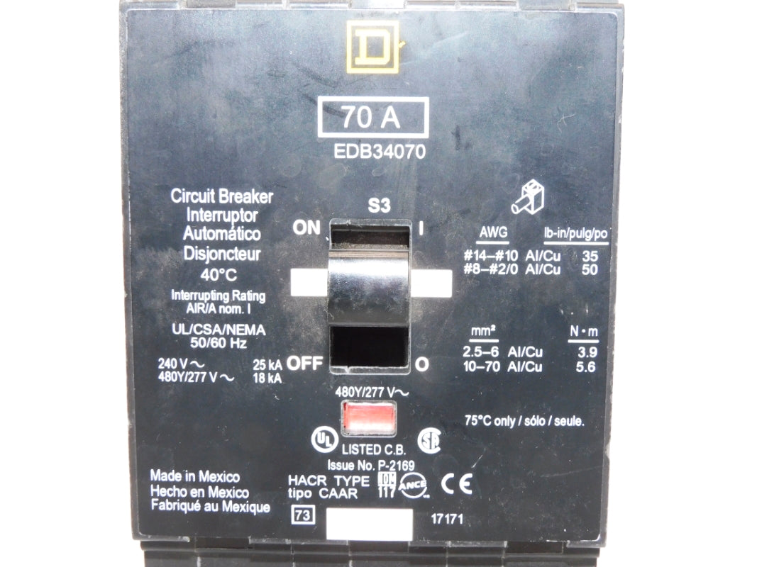 SQUARE D EDB34070 277V 70A NSNP