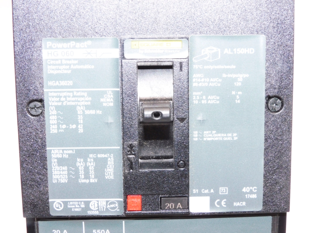 SQUARE D HGA36020 600V 20A NSNP