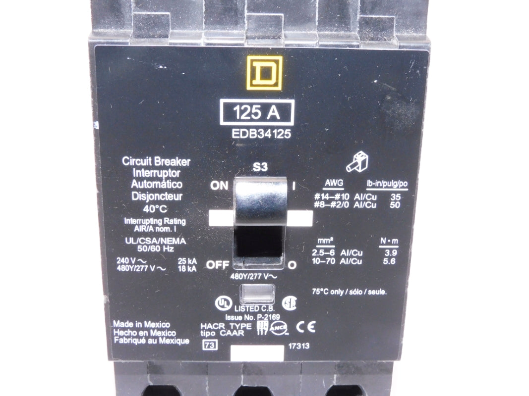 SQUARE D EDB34125 277V 125A NSNP
