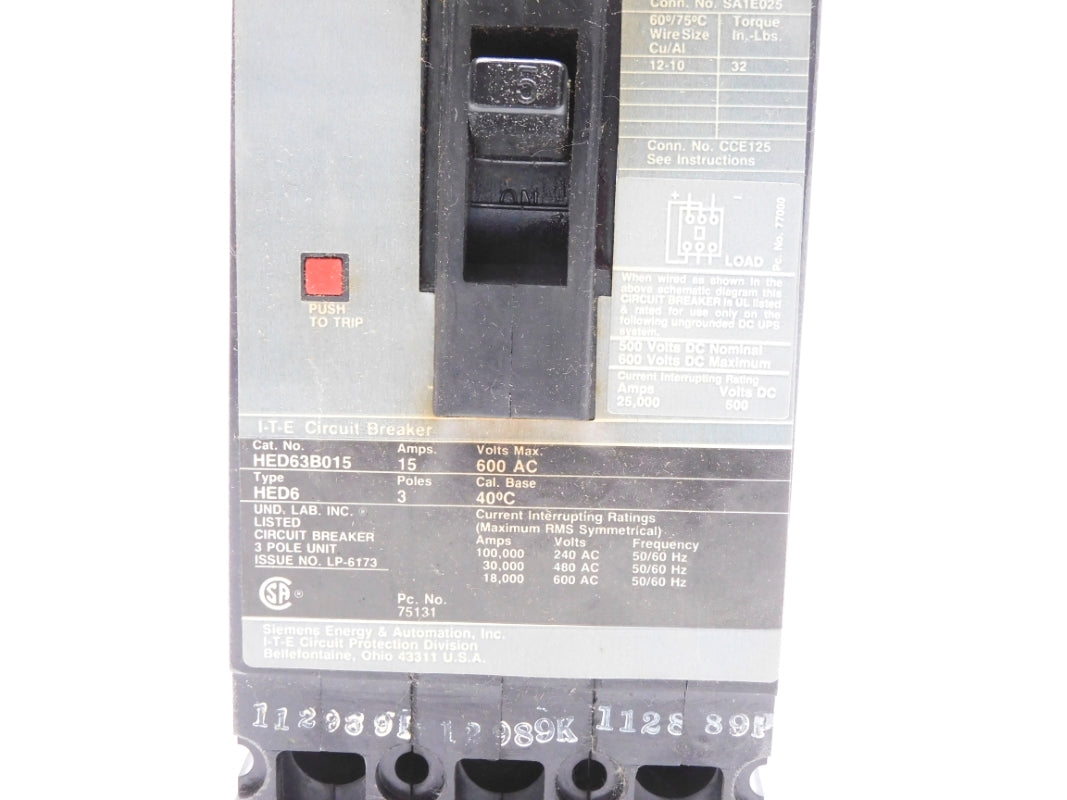 ITE SIEMENS HED63B015L 15A 600V NSMP