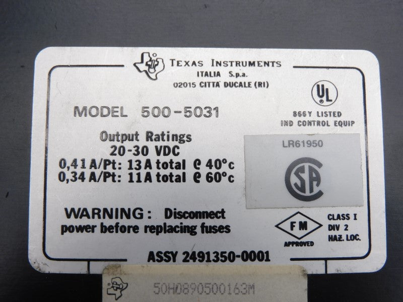 TEXAS INSTRUMENTS 500-5031 20-30VDC 13A UNMP