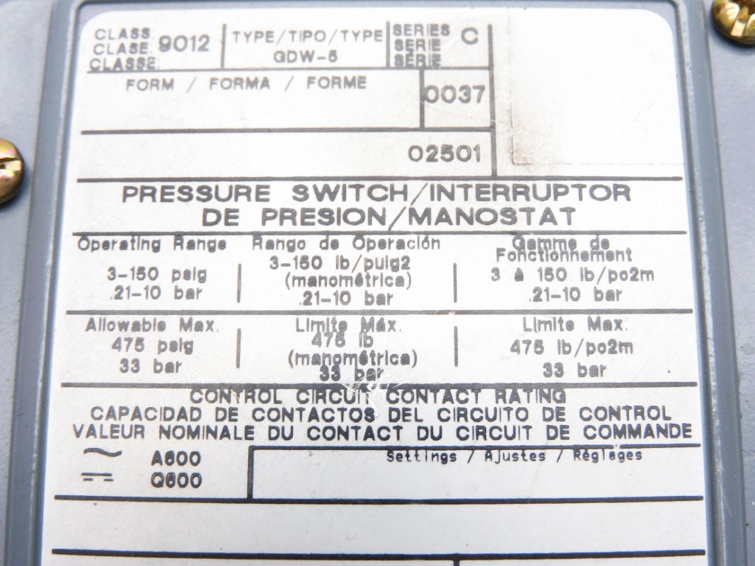 SQUARE D 9012GDW-5 SER. C 3-15PSI NSNP