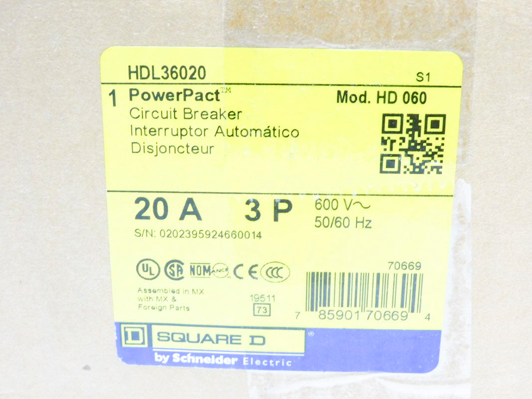 SQUARE D HDL36020 SER. S1 600V 20A NSMP