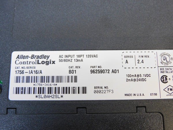 ALLEN BRADLEY 1756-IA16 SER. A F/W 2.4 24VDC NSMP