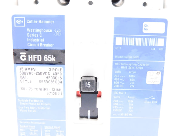 CUTLER HAMMER HFD3015 SER. C 15A 600VAC NSMP