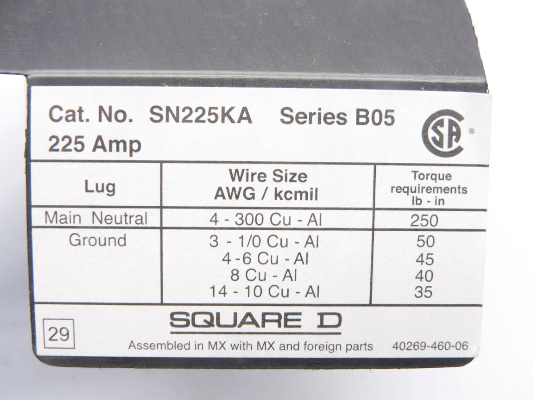 SQUARE D SN225KA SER. B05 225A NSMP