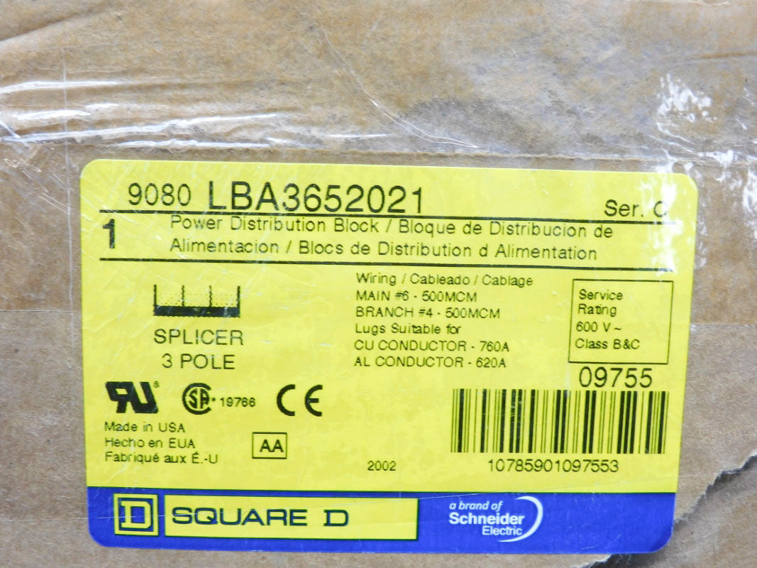 SQUARE D 9080LBA3652021 SER. C 600V 760A NSMP