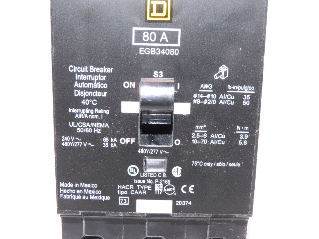 SQUARE D EGB34080 SER. 3 277V 80A NSMP