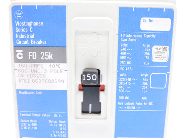 WESTINGHOUSE FD3150 6639C82G99 SER. C 600VAC 150A (BLUE) NSMP