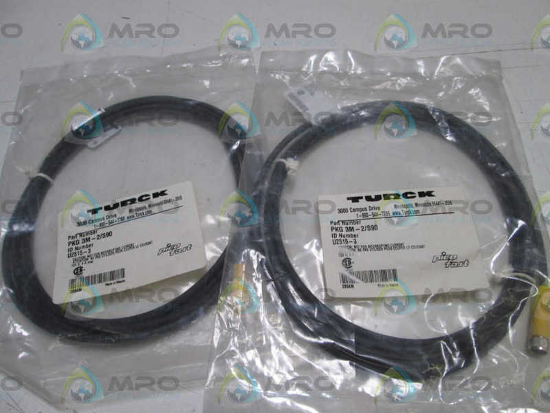 LOT OF 2 TURCK SENSOR CABLE  PKG 3M-2/S90 NSMP