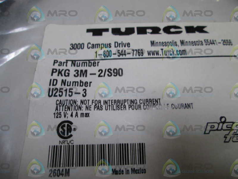 LOT OF 2 TURCK SENSOR CABLE  PKG 3M-2/S90 NSMP