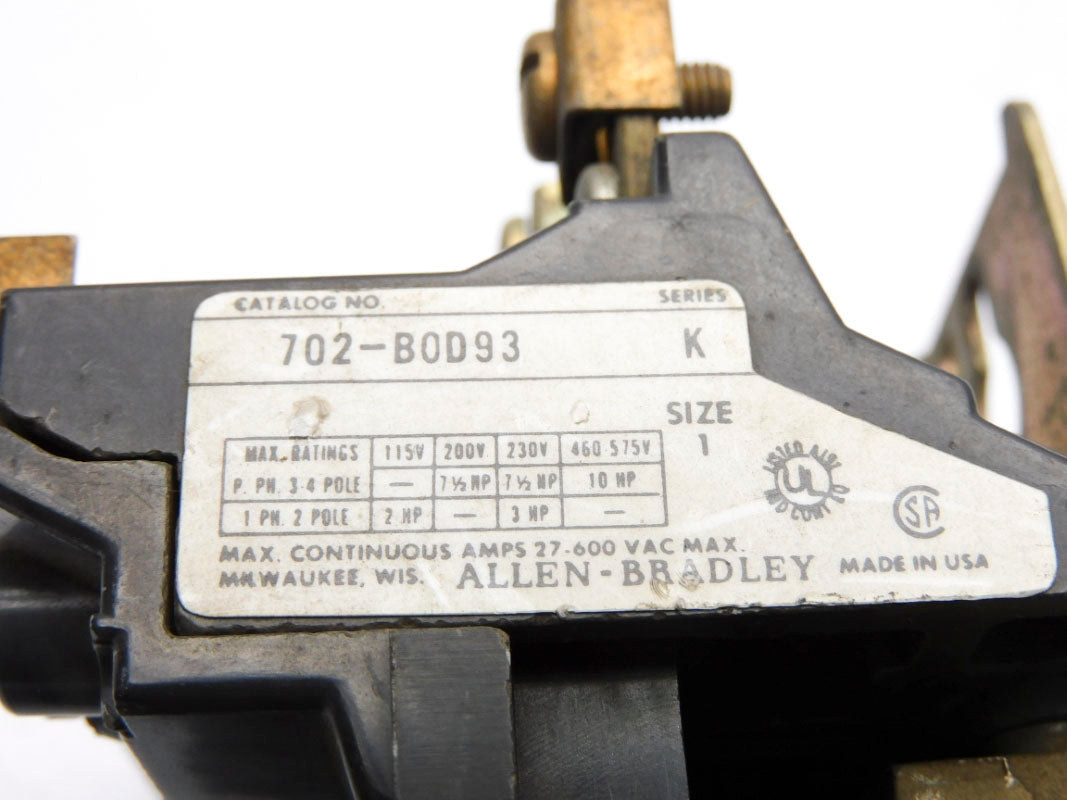ALLEN BRADLEY 702-BOD93 SER. K 110-120V 27A (AS PICTURED) UNMP