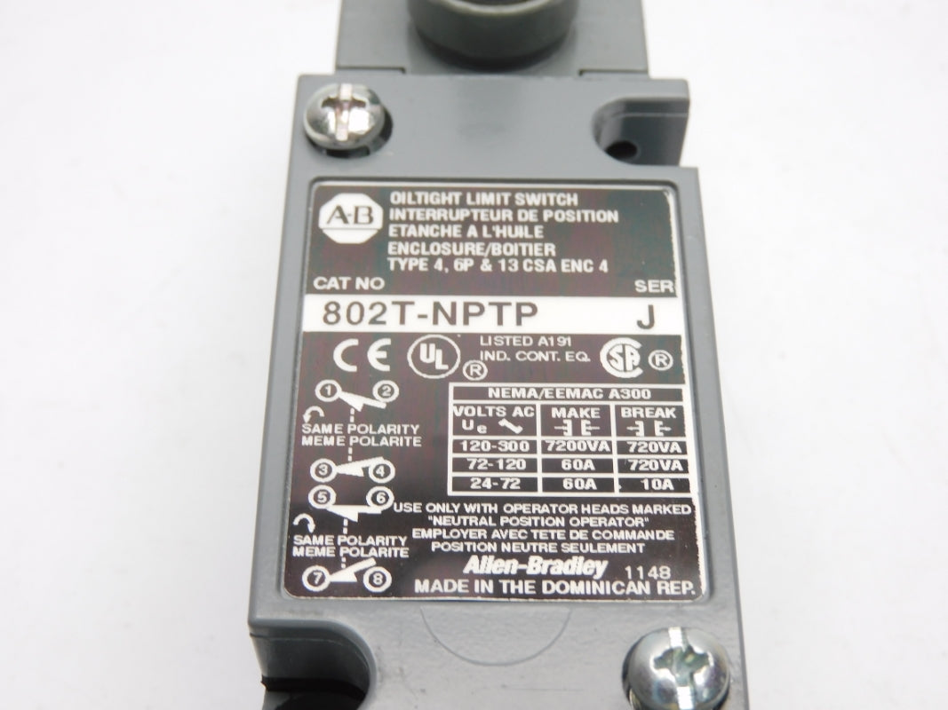 ALLEN BRADLEY 802T-NPTP SER. J 120-300VAC 60A (WH) NSMP
