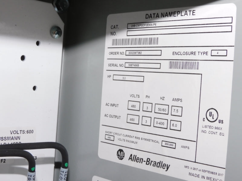 ALLEN BRADLEY 23B-D6P0DF0ENN-P6 SER. A 480VAC 7.5A NSMP
