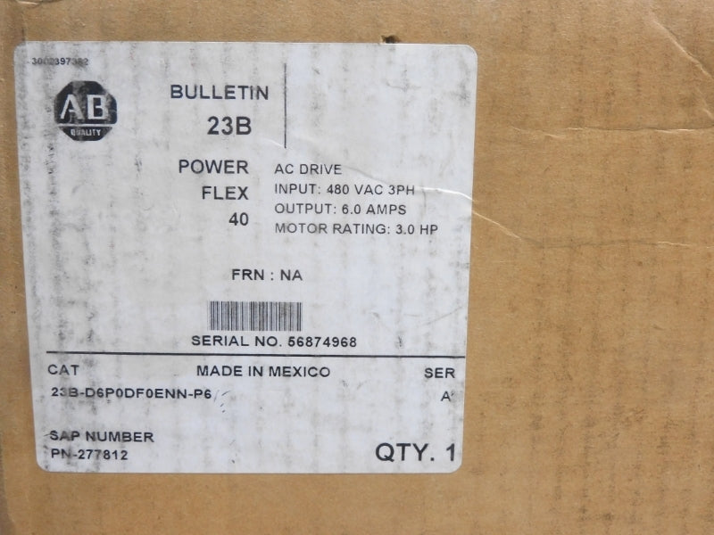 ALLEN BRADLEY 23B-D6P0DF0ENN-P6 SER. A 480VAC 7.5A NSMP