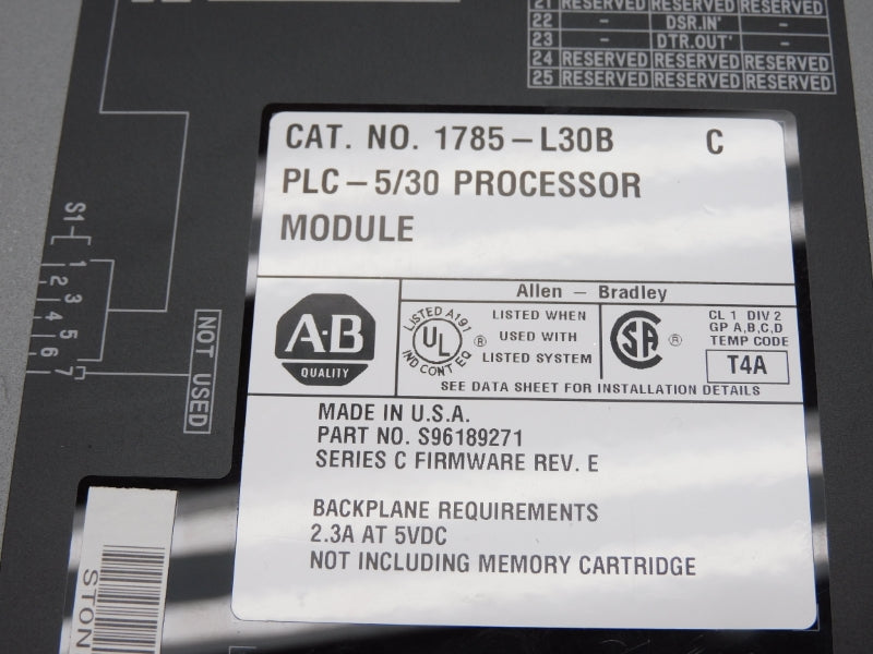 ALLEN BRADLEY 1785-L30B SER. C F/W E 5VDC 2.3A (NO KEY) UNMP
