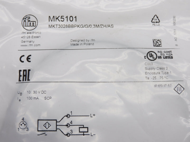 IFM EFECTOR MK5101 MKT3028BBPKG/G/0.3M/ZH/AS 10-30VDC NSMP