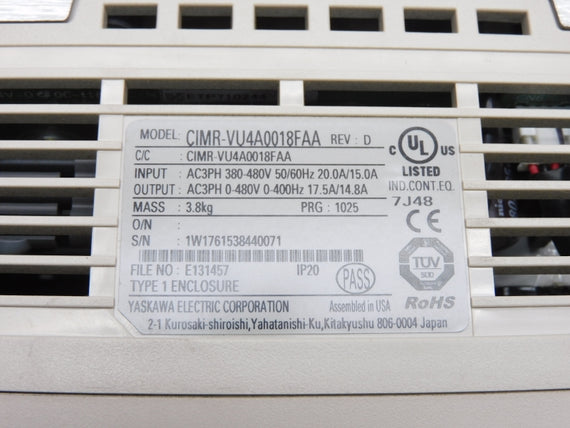 YASKAWA CIMR-VU4A0018FAA 380-480V 15.0/20.0A NSNP