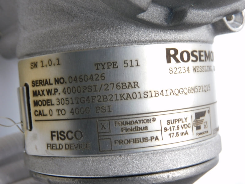ROSEMOUNT 3051TG4F2B21KA01S1B4IAQGQ8M5P1Q15 9-17.5VDC 0-4000PSI NSMP