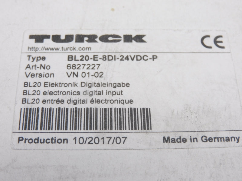 TURCK BL20-E-8DI-24VDC-P 6827227 24VDC NSMP