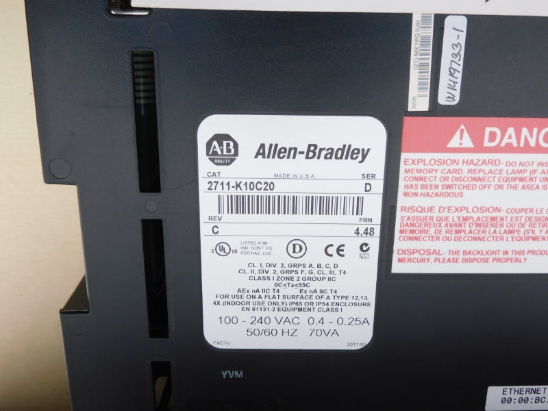 ALLEN BRADLEY 2711-K10C20 SER. D F/W 4.48 100-240VAC 0.4-0.25A REMAN