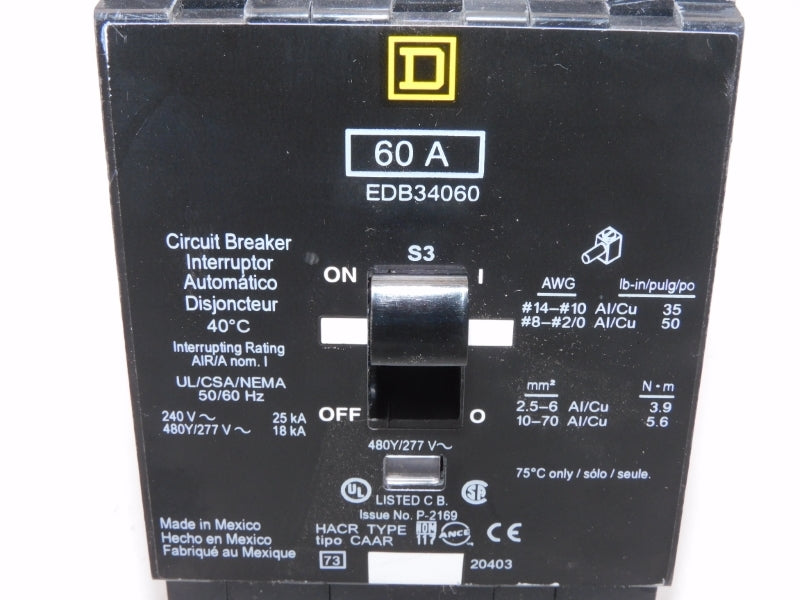 SQUARE D EDB34060 277V 60A UNMP