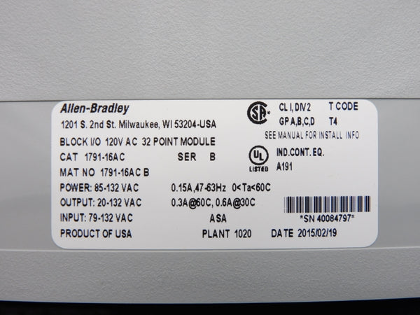 ALLEN BRADLEY 1791-16AC SER. B 79-132VAC 0.6A NSMP