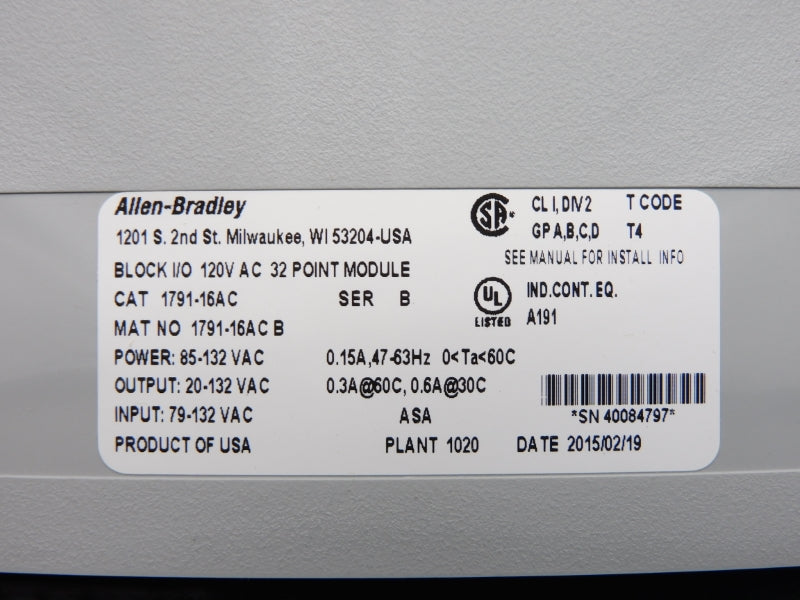 ALLEN BRADLEY 1791-16AC SER. B 79-132VAC 0.6A NSMP