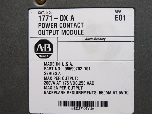 ALLEN BRADLEY 1771-OX SER. A 250VAC 2A REV. D02 NUPI