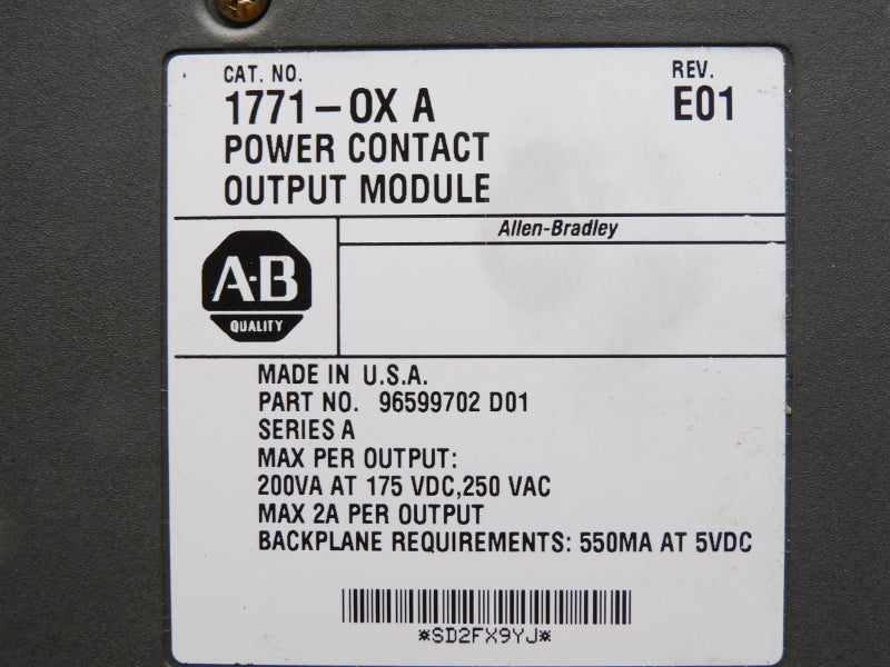 ALLEN BRADLEY 1771-OX SER. A 250VAC 2A REV. D02 NUPI