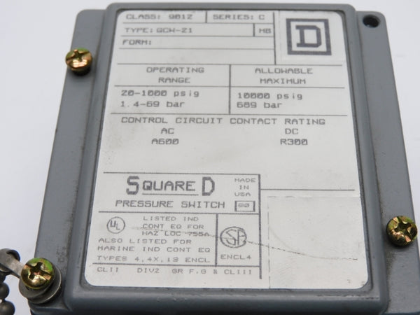 SQUARE D 9012GCW-21 SER. C 20-1000PSI NSNP