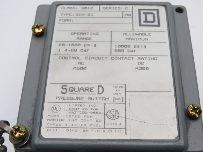 SQUARE D 9012GCW-21 SER. C 20-1000PSI NSNP