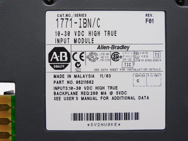ALLEN BRADLEY 1771-IBN SER. C 10-30VDC NUPI