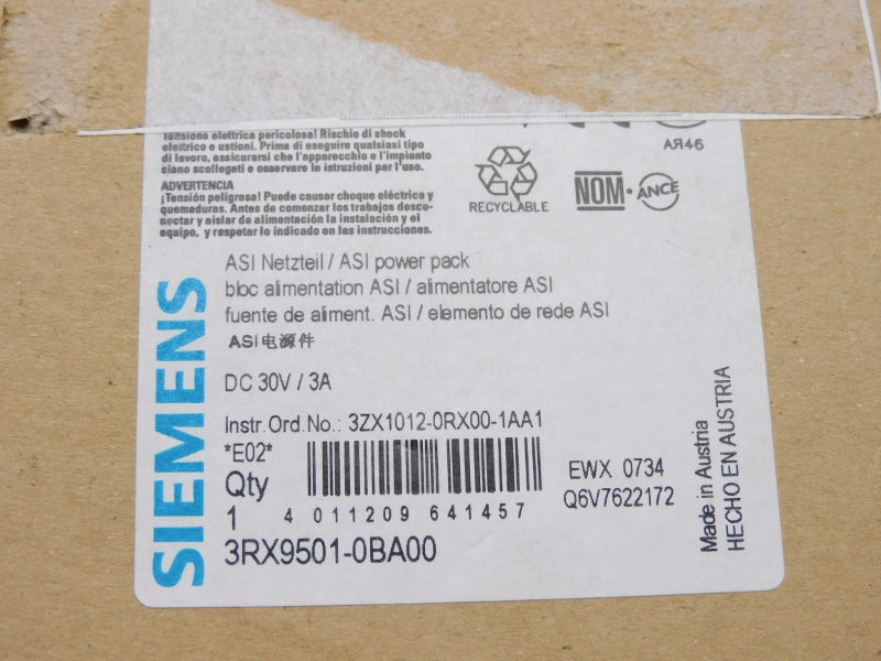 SIEMENS 3RX9501-0BA00 30VDC 3A NSFS