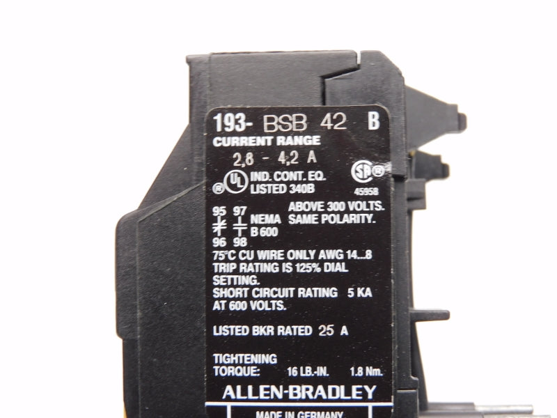 INDUSTRIAL SPARE PART 193-BSB42 SER. B 600V 2.8-4.2A (BK/YL) NSMP